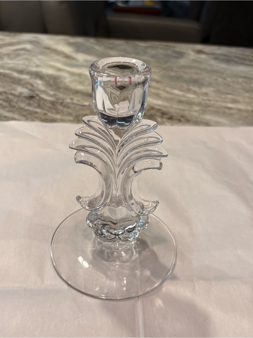 Vintage Duncan & Miller Clear Glass Leaf Candlestick Holder 6"